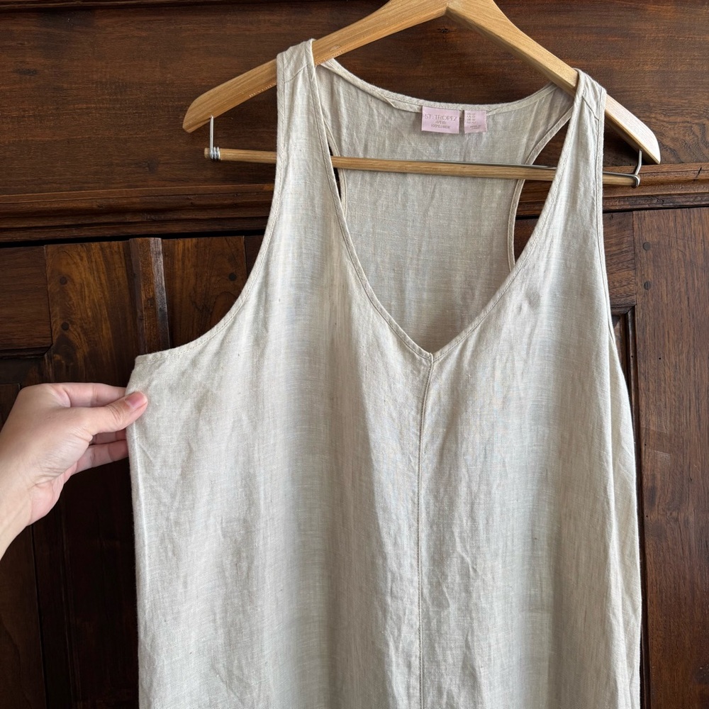 St Tropez West Linen Maxi Dress Beige Sleeveless Minimalist Coastal Boho - Picture 3 of 7